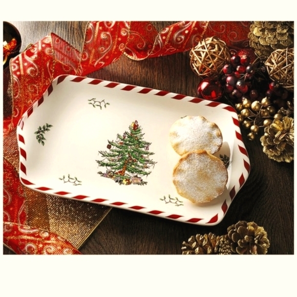 SPODE Christmas Tree Peppermint 12" Dessert Snack Tray. Fine Porcelain - Picture 2 of 10